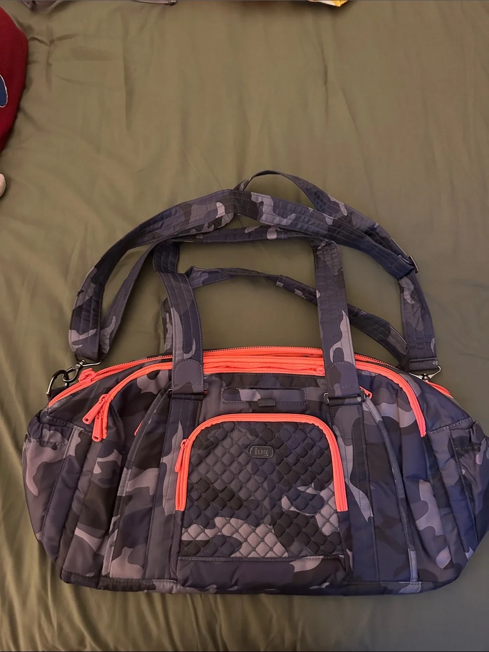 LUG Propeller- Quilted Camouflage Tote with Coral Zippers